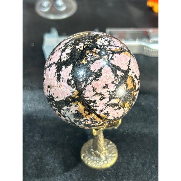 Other - Rhodonite Crystal Sphere Polished Pink Black Natural Stone Orb 2.34" #12